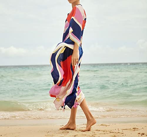 MEILING Women's Printed Kaftan Nightgown Loungewear Caftans Dress Plus Size Long Beach Cover Up Swimwear (Print W)4