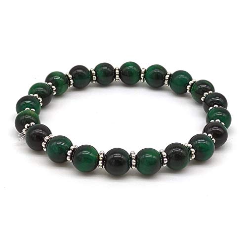 Bracciale Occhio di Tigre verde naturale con separatori Pietre Dure