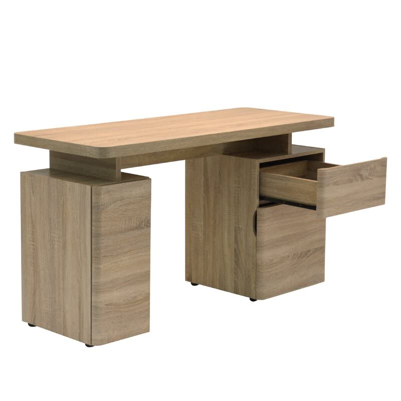 Image of Lakdi The Furniture Co Home and Office Table Made in Particle Board with 3 Drawers, Writing Desk, Satudent Table & Durable & Slylish Unique Design for Office Desk - (121534187 Brown)