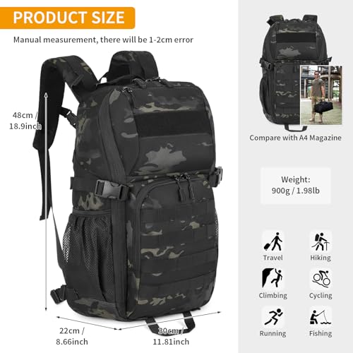 HUNTVP 25L Backpack Tactical Rucksack Military Molle Backpacks Mens Travel Ruck Sacks Adult Men - Image 3