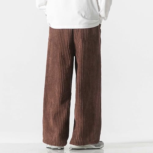 Mens Corduroy Yoga Sweatpants Elastic Waist Stretch Joggers Athletic Lounge Loose Fit Pants Wide Leg Casual Trousers3