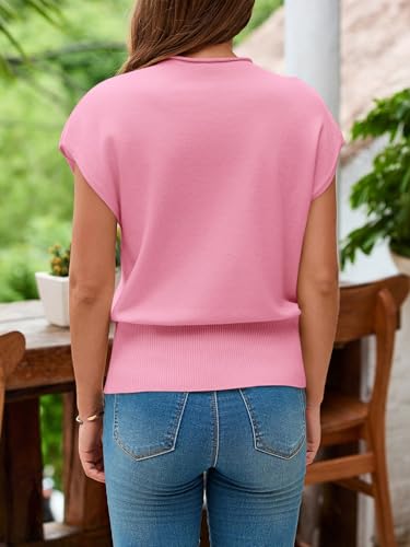 Image of Saodimallsu Womens Cap Sleeve Summer Sweaters Tops Casual Lightweight Sweater Vest Mock Neck Knit Tank Top