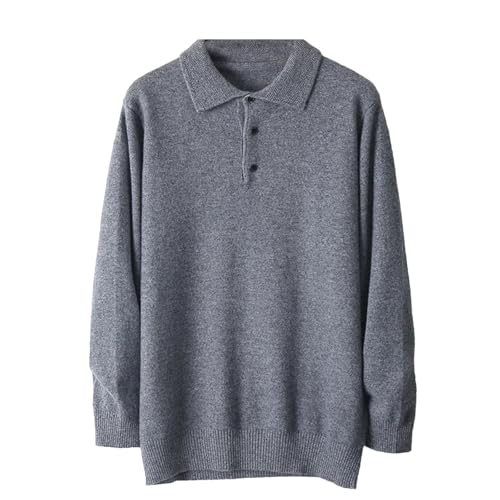 Men Merino Wool Lapel Pullover Long Sleeve Sweaters Loose Tops Knit Cardigans Gray
