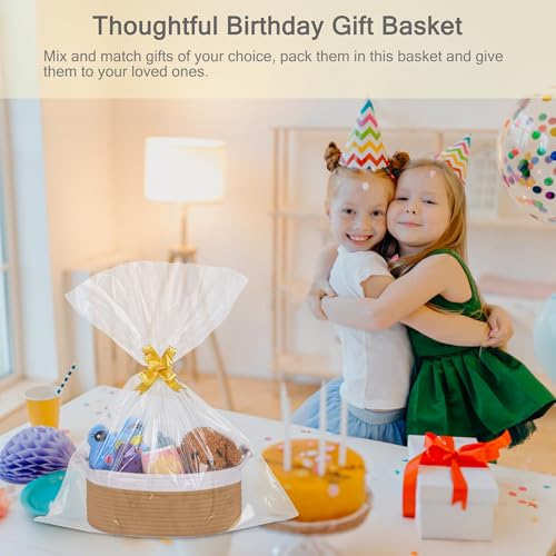 Image of Small Empty Gift Basket with Bag & Ribbons, White & Camel