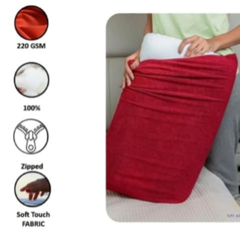 Image of Waterproof Terry Cotton Pillow Protector Cover with Zippered Closure | 18X28 Inch Standard Size Pillow Cover, Set of 2 | Dustproof Bedding Pillowcase for Protection (Maroon)