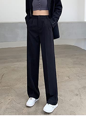 Cocoinsity Women Casual Suit Pants High Waist Solid Button Down Straight Loose Trousers3