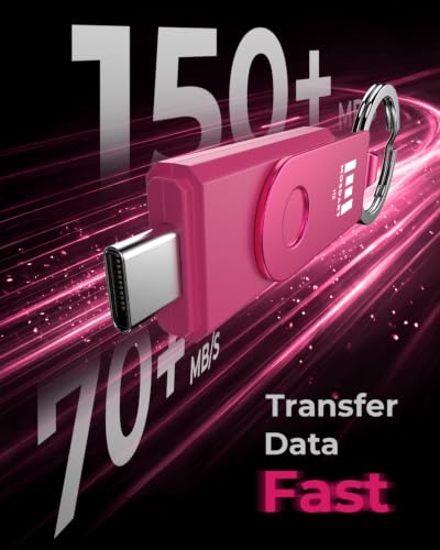 Image of MOSDART 1TB USB C and A 3.2 150MB /s Dual Flash Drive with Keychain, Pink | Fits Android Phones, iPhone 15, 16, 17, Macbook, iPad, For Photos and Videos, USB-C Port Protection, Phone Case Friendly