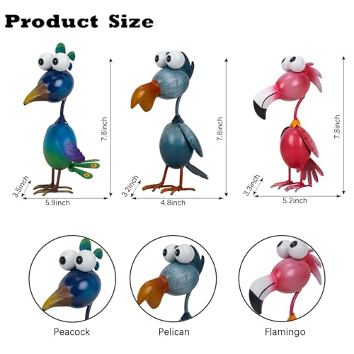 Juego de 3 Estatuas Decorativas de Pájaros de Metal para Exterior miniatura 2