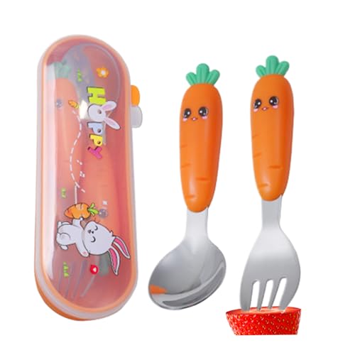fayarrd Juego de cubiertos para los primeros años | Kit de cubiertos de acero con funda para niños | Juego práctico lavavajillas con dibujo animado para ocasiones familiares