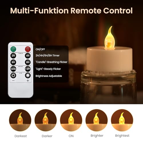 Image of JOSU 24PCS Flameless Tea Lights Candles with Remote Timer, Led Battery Operated Electric Votive Candle for Wedding Centerpiece Table Decorations, Flickering Tealight Candles for Halloween Party Decor
