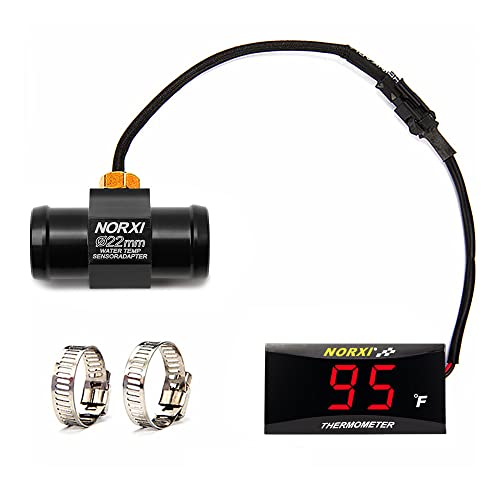 Motorcycle Water Temp Gauge Fahrenheit Display 32~392 Over-Temperature Alert, Universal Digital Temperature Meter with Temp Sensor Adapter for Most Car Marine Motorcycle Digital Meter(Red,22mm)