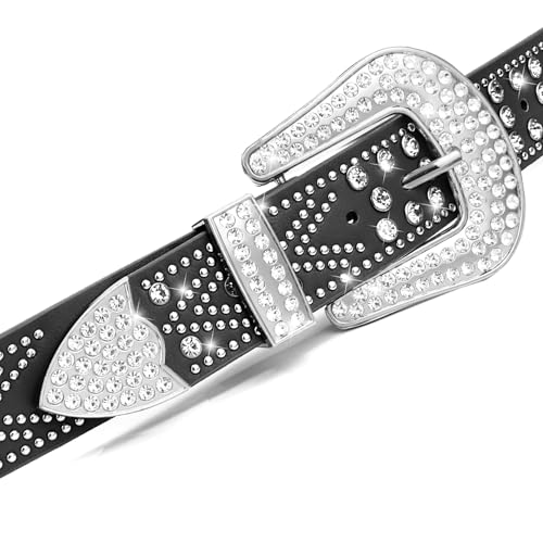Women Rhinestone Belt, Bling y2k Western Cowgirl Men Cowboy Faux Leather Studded Belts for Jeans Pants2