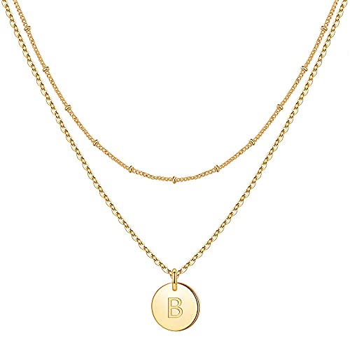 IEFWELL Gold Initial Necklaces for Women, 14K Gold Filled Initial Necklaces for Girls Gold Letter Necklaces for Girls Layering Necklaces for Women Gold Jewelryï¼ˆBï¼‰