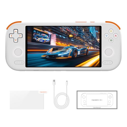 Mangmi Air X Game Console 5.5 Inch IPS LCD Android 14 System and 5000mAh Battery Video Games Consoles with DDR4+64G eMMC and Wireless Networt Console Casual Game Console RGB Joystick/6-Axis(White)