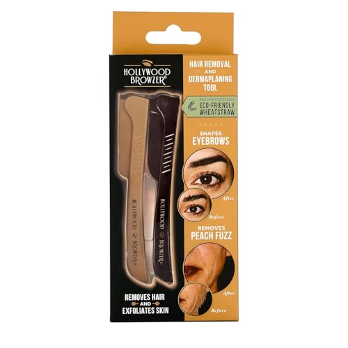 Hollywood Browzer Dermaplaning Tool for Face, Eyebrow Shaping, Removing Unwanted Hair and Peach Fuzz, Exfoliating Razor for Women Duo Pack (Gold and Black)