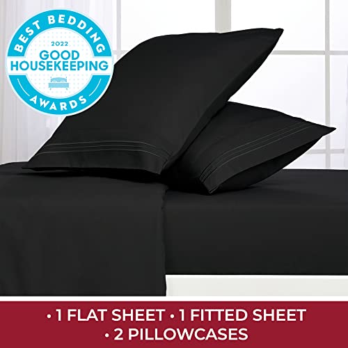 Mellanni Queen Sheet Set - Iconic Collection Bedding Sheets & Pillowcases - Hotel Luxury, Extra Soft, Cooling Bed Sheets - Deep Pocket Up To 16" - Wrinkle, Fade, Stain Resistant - 4 Pc (Queen, Black) #TOP1