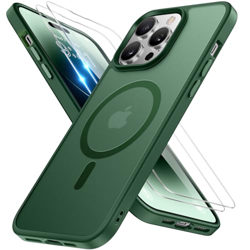Image of Miracase Magnetic Series Designed for iPhone 14 Pro Max Case [Compatible with MagSafe] [with 2X Screen Protectors] Anti-Fingerprint, Magnetic Phone Case for iPhone 14 Pro Max 6.7 inch - Dark Green