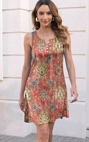 Image of Disamer Womens Summer Dress 2026 Casual Button Down V Neck Sleeveless Boho Floral Beach Sundresses Vacation A-Line Dresses