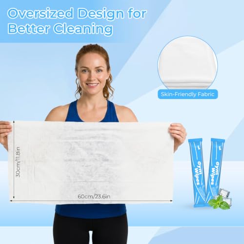 Image of 56 Pc Disposable Cooling Wipes, Individually Wrapped Towels for Sports, Gym