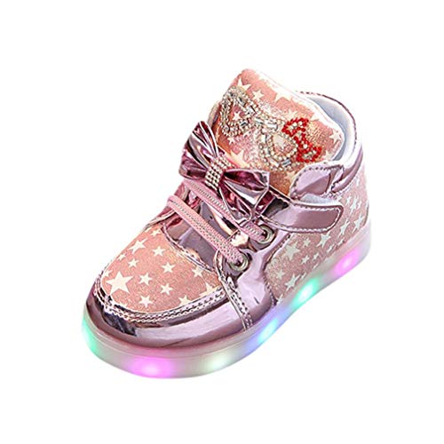 Baby Girls Colorful Light Shoes Star LED Luminous Crystal Sneakers Child Toddler Kids Boys Casual Walking Boots (Pink,Age:5 Years Old)
