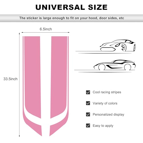 Image of Car Hood Decal Sticker, Automotive Side Body Stripe Graphics Racing Bumper Sticker, Universal Vehicle Skirt Roof Bonnet Vinyl Decal Exterior Decoration, Car Accessories (Pink)