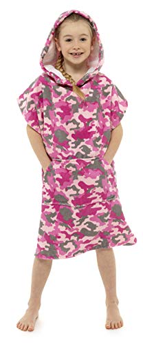 CityComfort Poncho De Toalla con Capucha para Nios Bata para Cambiarse con Bolsillos | De Algodn 100% | Ideal para Vacaciones, Natacin, Surf, Playa, Bao (6/9 aos, Camuflaje Rosa)