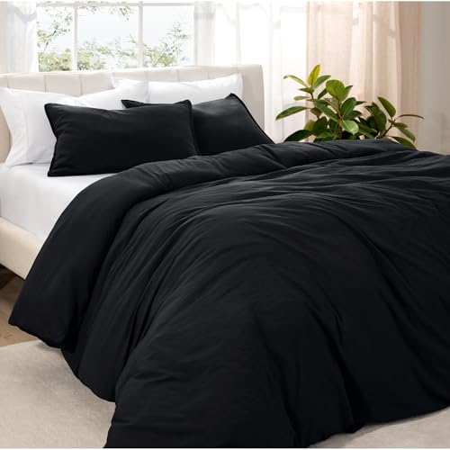 Bare Home Duvet Cover Set Single Size - Premium 1800 Ultra-Soft Duvet Cover Set - Lightweight - Cooling Duvet Cover - Bed Duvet Cover with 1 Pillowcase (Single, Sandwashed Black)