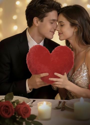 Image of Khooti Heart Shape Cushion Pillow, Romantic for Girlfriend, Boyfriend, or Couples - Soft Red Love Pillow | 14x14 Inches