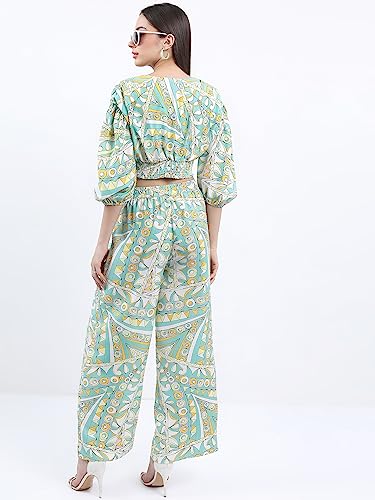 Image of KETCH Polyester Women's Regular Fit Printed Threeforth Sleeve Co-Ord Set