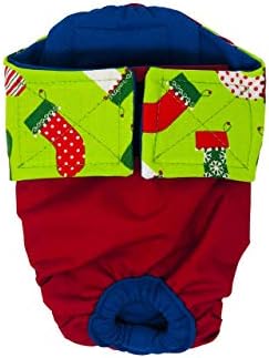 Barkertime Christmas Stockings on Red Waterproof Premium Dog Diaper, L, Without Tail Hole - Made in USA