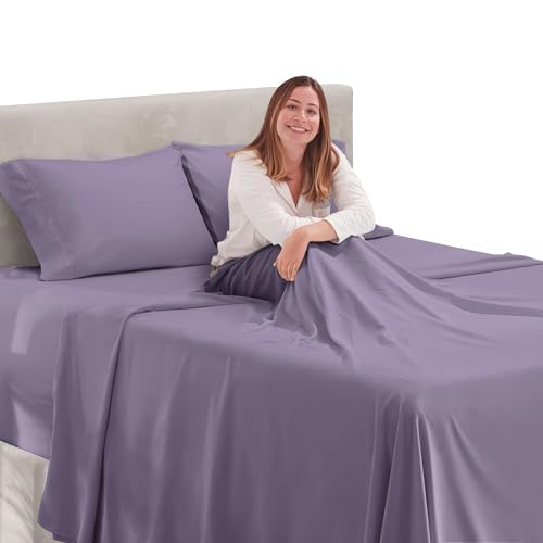 Image of Hearth & Harbor Extra Deep Pocket Queen Sheet Set, Grayish Purple | 4 Piece Cooling Bed Sheets Set, Ultra Soft & Breathable, Fits Up to 24 inch Mattress, Wrinkle & Fade Resistant, Hotel Luxury