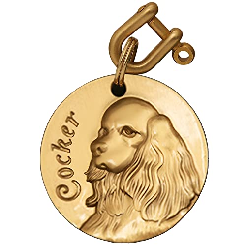 Solid Brass Dogs Id Tags With Lettering Engraving, Front 3D Relief Pattern, Back Laser Engraved Custom Text, Personalized Name Tags For Small, Medium, Large Dog - Cocker Spaniel(A) #TOP16