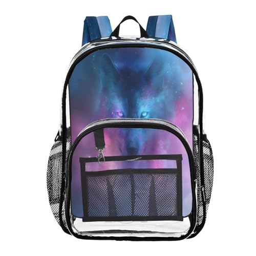 Wolf Cloud Clear Backpack Heavy Duty See Through Transparent PVC BookBag for Kids Boy Girl School Work