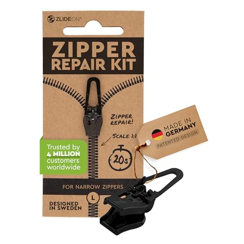 Zlideon Kit de Réparation de Fermeture Éclair pour Fermetures Étroites - 1 Pièce, Noir (L/5) | Curseur de Remplacement Instantané pour Robes, Literie,...