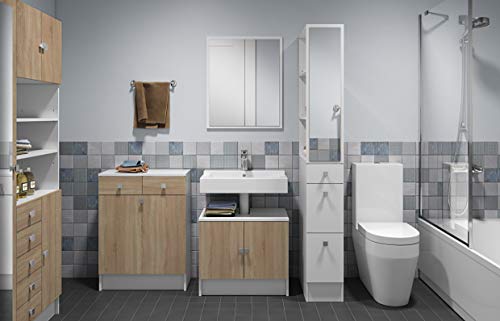 Symbiosis Bathroom Cabinet Combination with A Laundry, Oak and White, 60 x 81.5 x 29.6 cm Symbiosis Bathroom Cabinet Combination with A Laundry, Oak and White, 60 x 81.5 x 29.6 cm