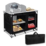 【Mesa de picnic para el jardín】El armario de viaje plegable tiene una tapa de MDF de 5 mm de grosor que puede albergar una estación de cocción a gas o utilizarse como tabla de cortar para procesar ingredientes.