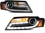 [For 2009-2011 Audi B8 A4 S4 Xenon HID Model] OLED Neon Tube Black Projector Headlight Lamp Assembly, Driver & Passenger Side