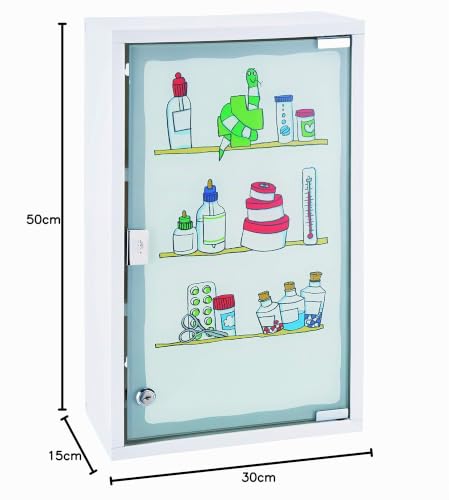 Miniatura 3 de Hi - Armario Medicinal De Metal Con Puerta De Cristal Y Cerradura Estampado , Color Blanco