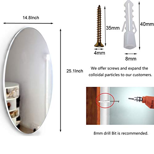 Facilehome Wall Mounted Dressing Mirror, Frameless Oval Vanity Mirror, Makeup Mirror for Bathroom, Bedroom, Living Room, Horizontal or Vertical - Image 3