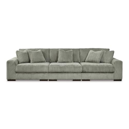 Signature Design by Ashley Lindyn Casual Contemporary 3-Piece Sectional Sofa with Reversible Cushions, Corded Fabric, Feather Cushion, Gray