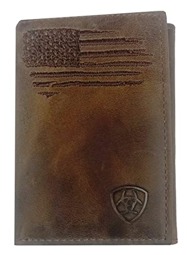 Original ARIAT Faded Flag Trifold Leather Wallet