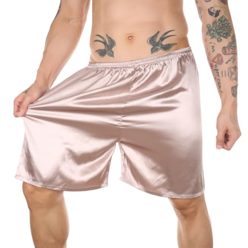 Cambkatl Big and Tall Men's Silk Satin Pjs Shorts, Loose Elastic Waist Casual Summer Smooth Sleepwear Lounge Shorts