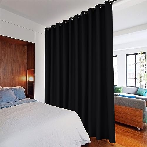Fcosie Room Divider Wall Curtain Separate Wall Curtains Grommet Screen Partitions Extra Wide Blackout Curtains for Nursery Boys Girls Children Kids Room, 12.5 ft Wide x 8.5 ft Tall, Black, 1 PC