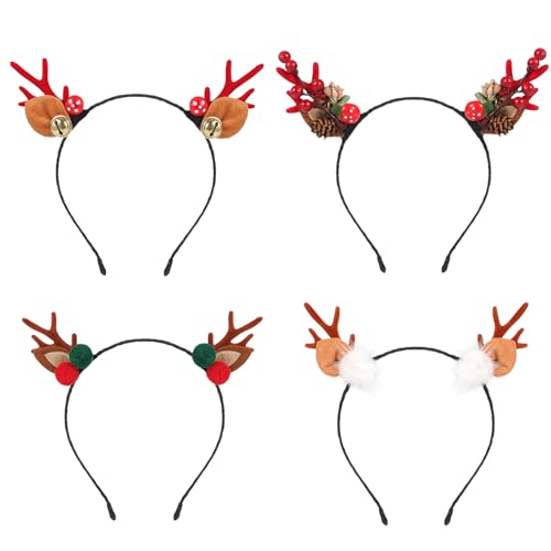 4 Stück Haarreif Weihnachten Für Erwachsene Und Kinder - Rentier...