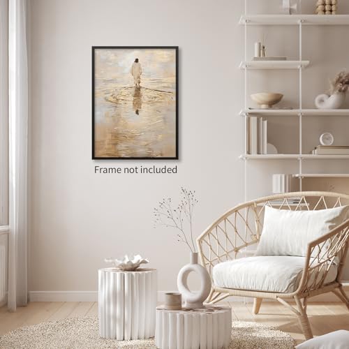 NLIEOPDA Jesus Christ Walking On Water Wall Art Religious Christian Canvas Poster Vintage Modern Jesus Oil Painting for Bed Living Room Church Wall Decor 16X24 inch Unframed by NLIEOPDA - Used condition - Image 4