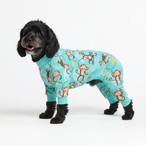 Image of Spark Paws Dog Pajama, Dog Recovery Suit Male, Onesie, Ultra-Soft and 4-Way Stretch, for Small Medium and Large Breeds - Monkey Business - 2XL