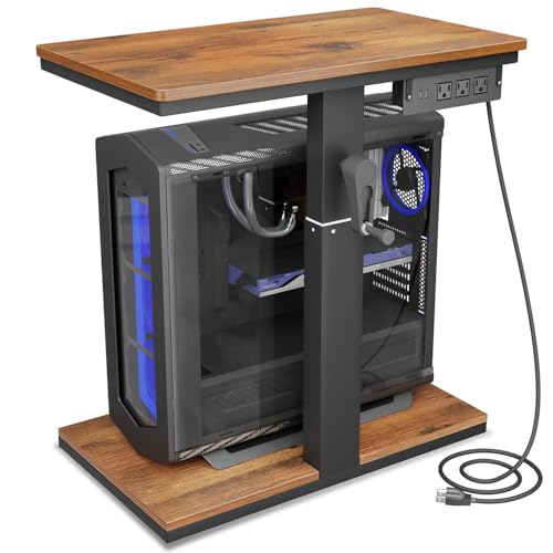 CSIHOP Height Adjustable Computer Tower Stand with Wheels and Charging Station,2-Tier PC Stand for Floor or Carpet,PC Holder Under Desk for ATX-Case,Office,Home,Gaming Room