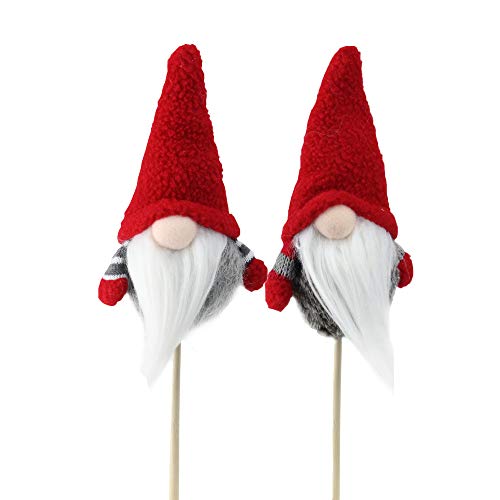 Northlight Set of 2 Tiny Red and Gray Santa Gnomes with Faux Fur on a Stick 11.5