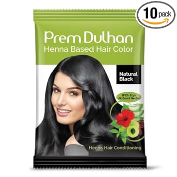 Prem Green Dulhan Natural Black Henna Based Hair Color 10 g (Pack of 10)
