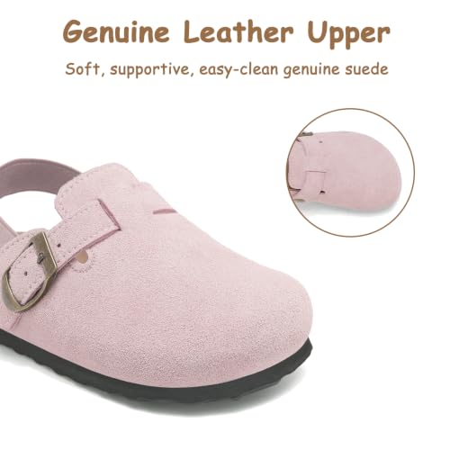 Image of Toddler Suede Clogs for Boys Girls Genuine Leather Adjustable Buckle Slides Potato Indoor Outdoor Slippers